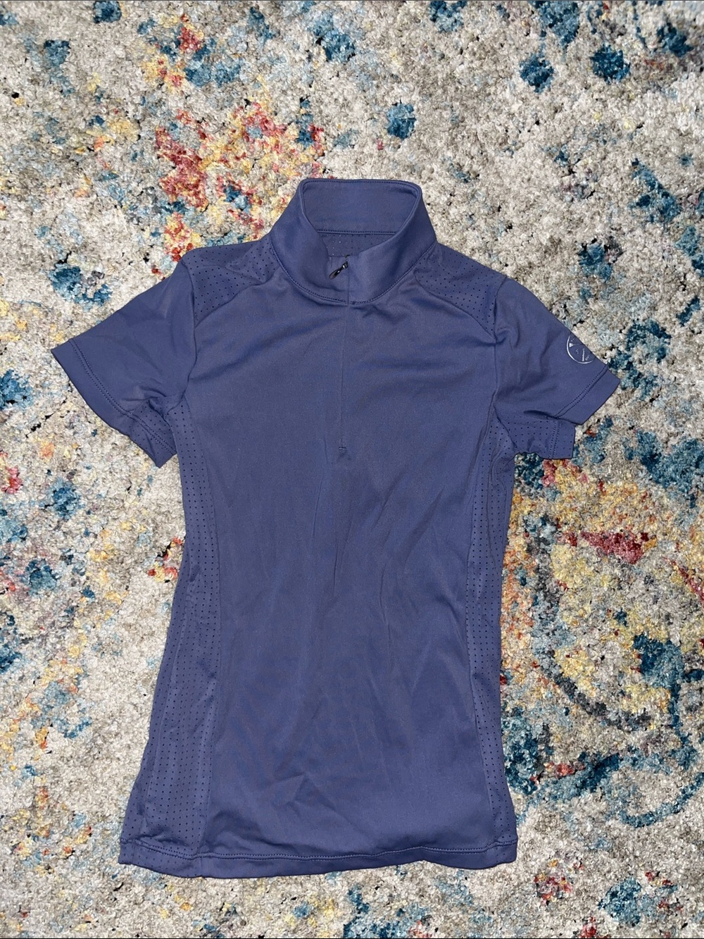 Navy Short Sleeve Kids Performance Tee with Mock Neck